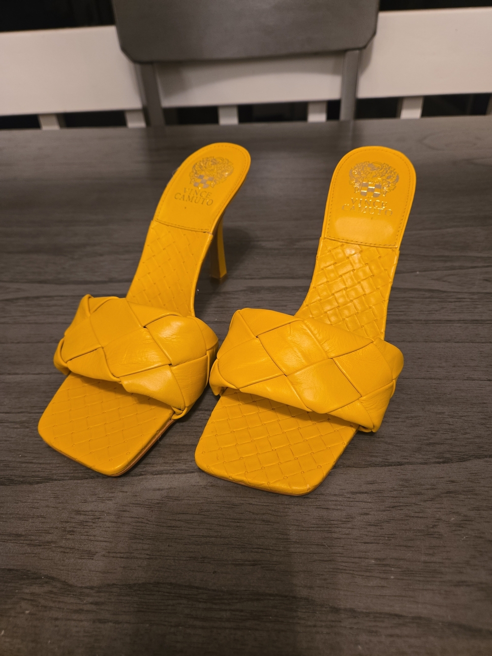 Versace Yellow Woven Slide Heels
